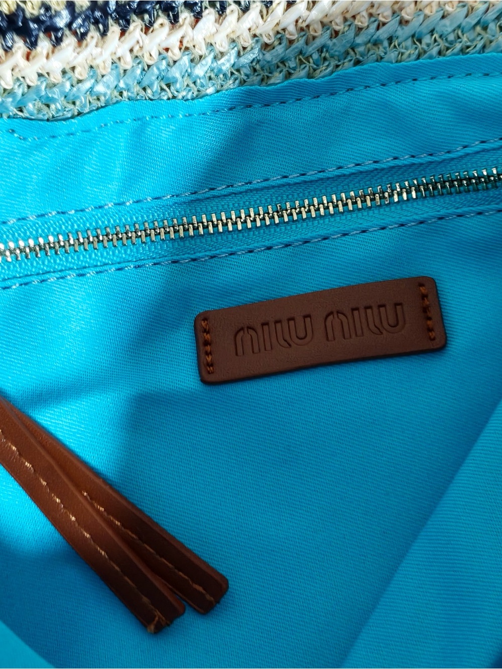 Miu Miu Multicolor Striped Crochet Tote with Brown Leather Straps - Picture 6 of 8